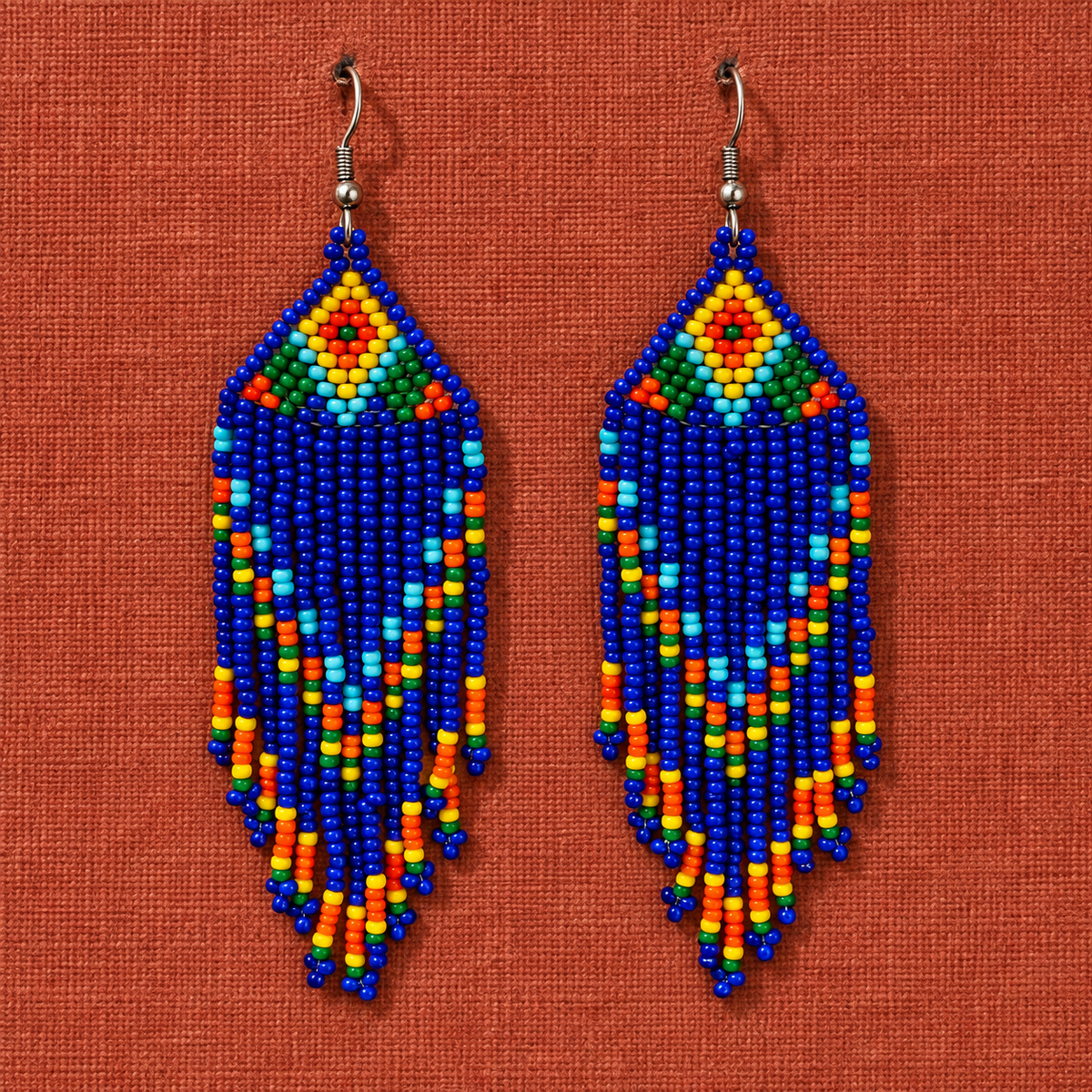 Rangrez Blue Beaded Fringe Earrings | MyJhumki