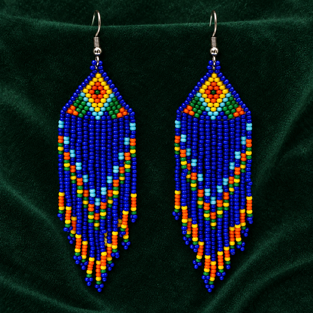 Rangrez Blue Beaded Fringe Earrings | MyJhumki