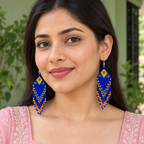 Rangrez Blue Beaded Fringe Earrings | MyJhumki