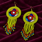 Rangrez Lime Green Beaded Fringe Earrings | MyJhumki