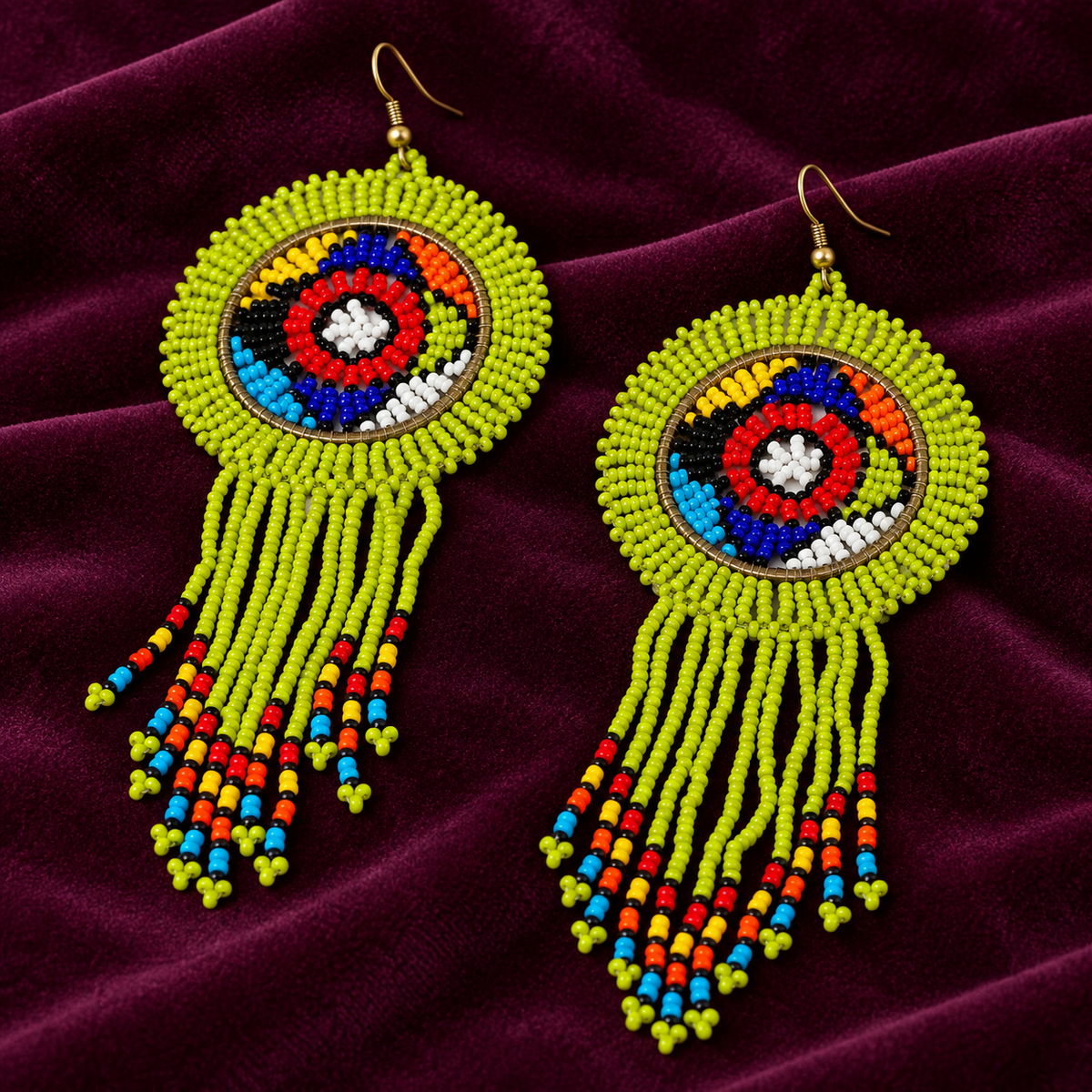 Rangrez Lime Green Beaded Fringe Earrings | MyJhumki