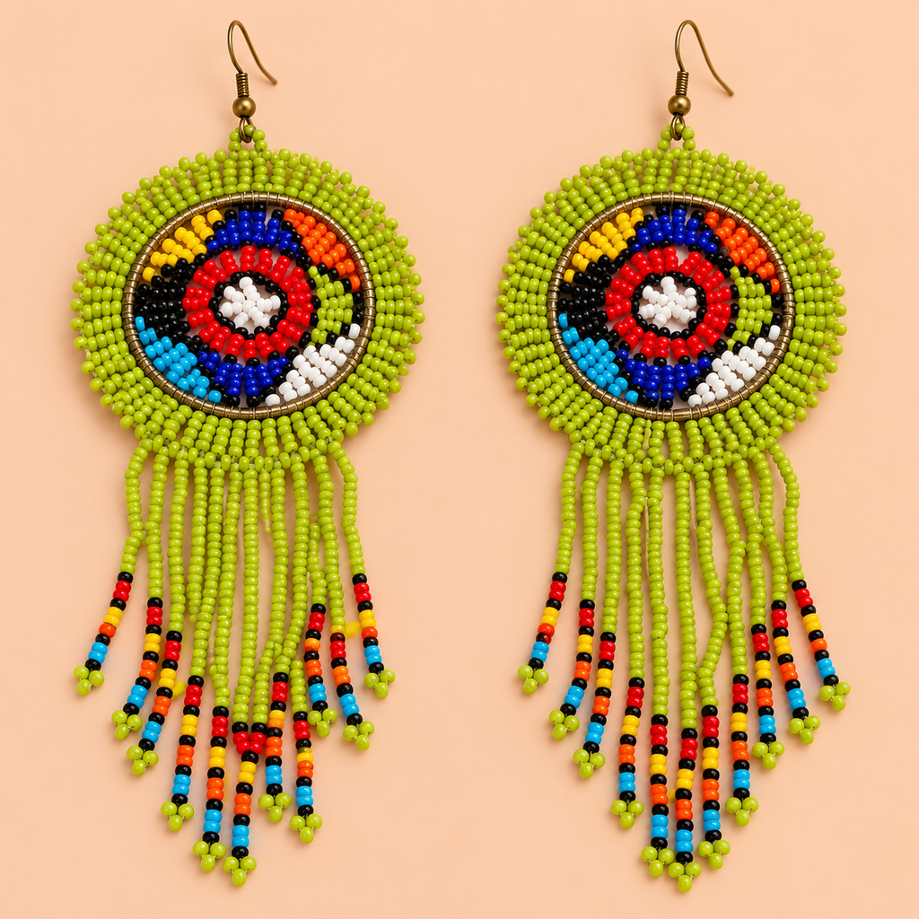 Rangrez Lime Green Beaded Fringe Earrings | MyJhumki
