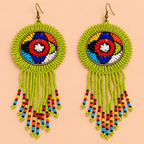 Rangrez Lime Green Beaded Fringe Earrings | MyJhumki