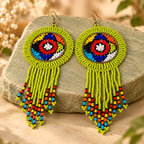 Rangrez Lime Green Beaded Fringe Earrings | MyJhumki