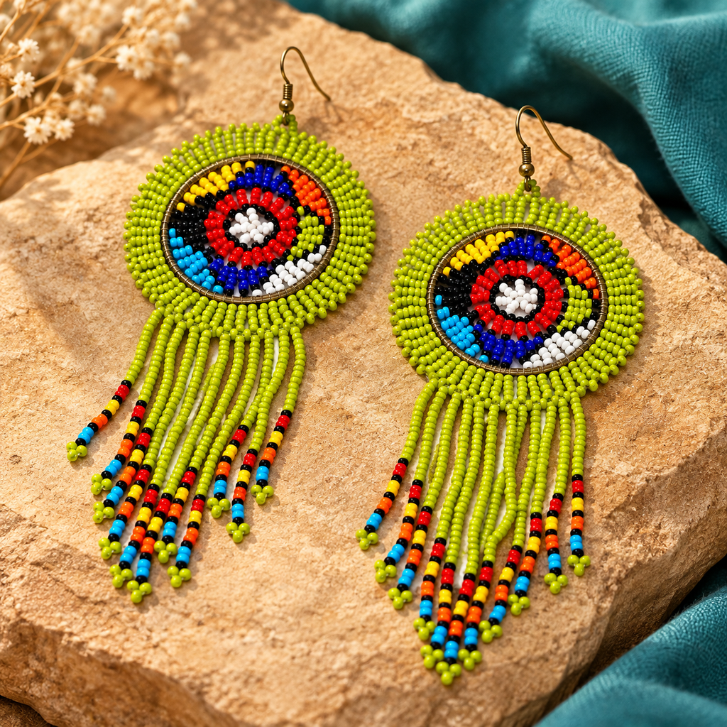 Rangrez Lime Green Beaded Fringe Earrings | MyJhumki