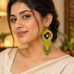 Rangrez Lime Green Beaded Fringe Earrings | MyJhumki