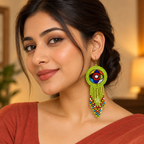 Rangrez Lime Green Beaded Fringe Earrings | MyJhumki