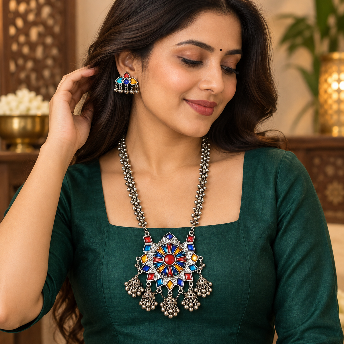 Rangrez Mandala Ghungroo Necklace Set | MyJhumki