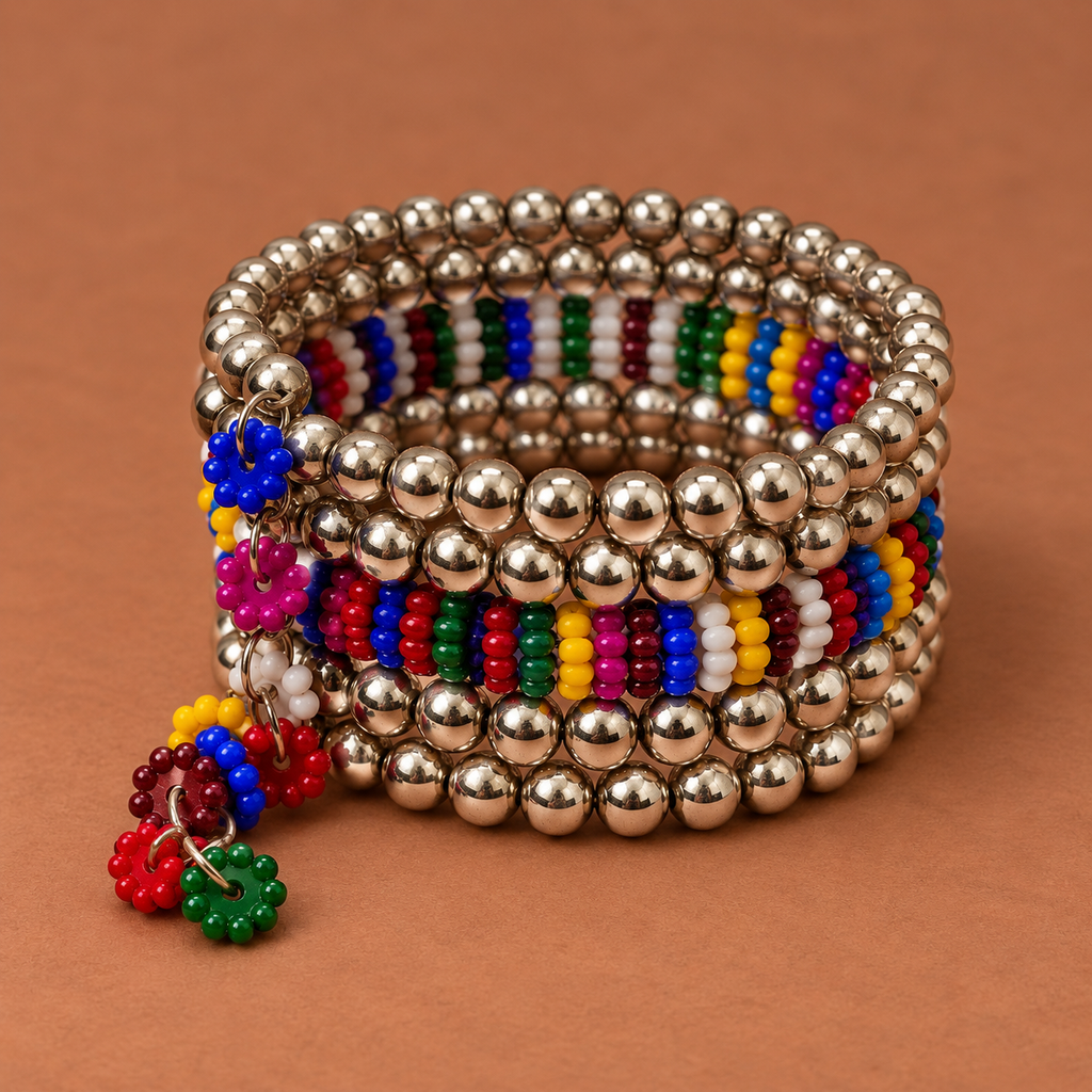 Rangrez Multicolour Oxidised Bead Cuff Bracelet | MyJhumki