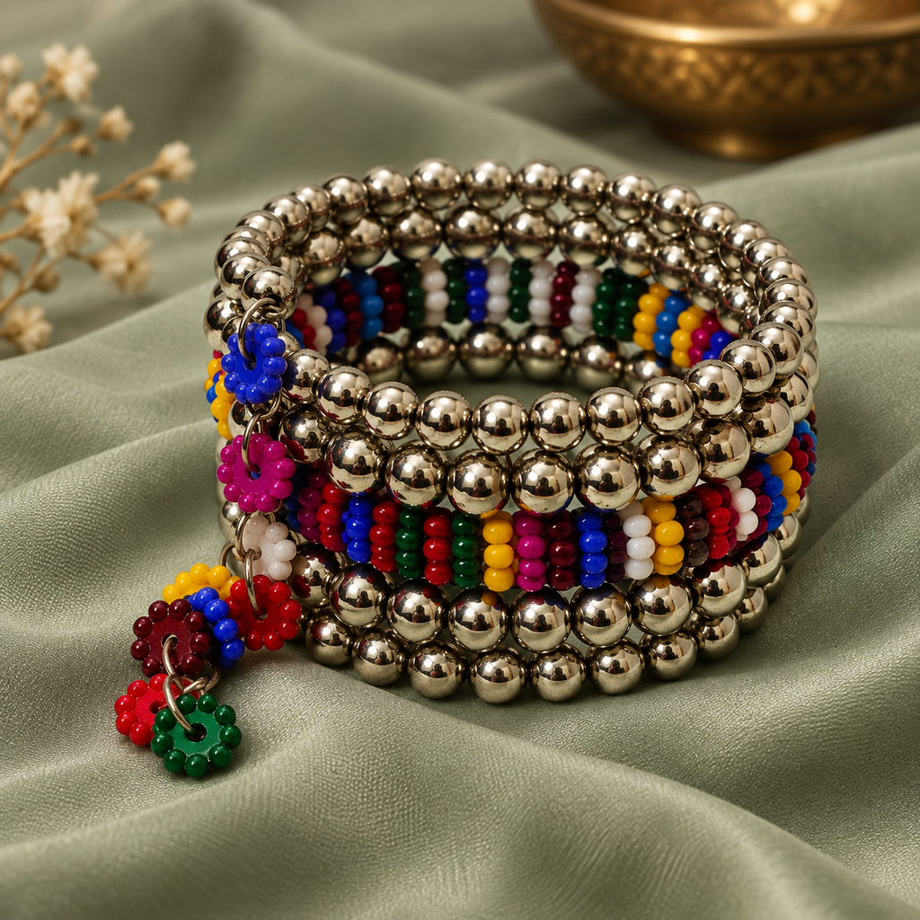 Rangrez Multicolour Oxidised Bead Cuff Bracelet | MyJhumki