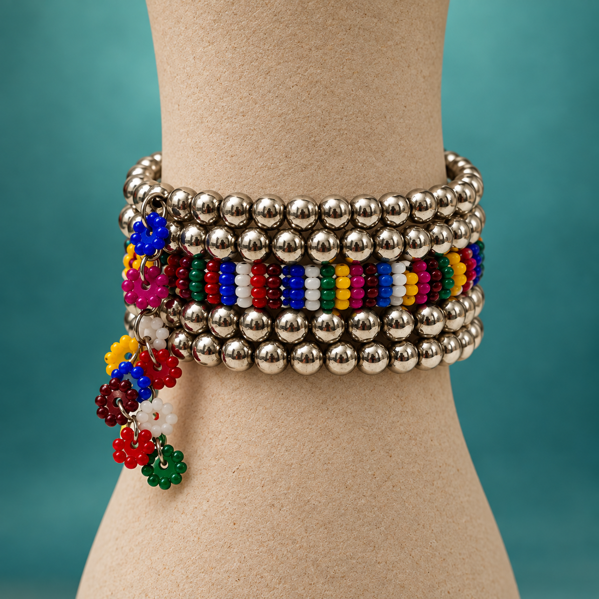 Rangrez Multicolour Oxidised Bead Cuff Bracelet | MyJhumki