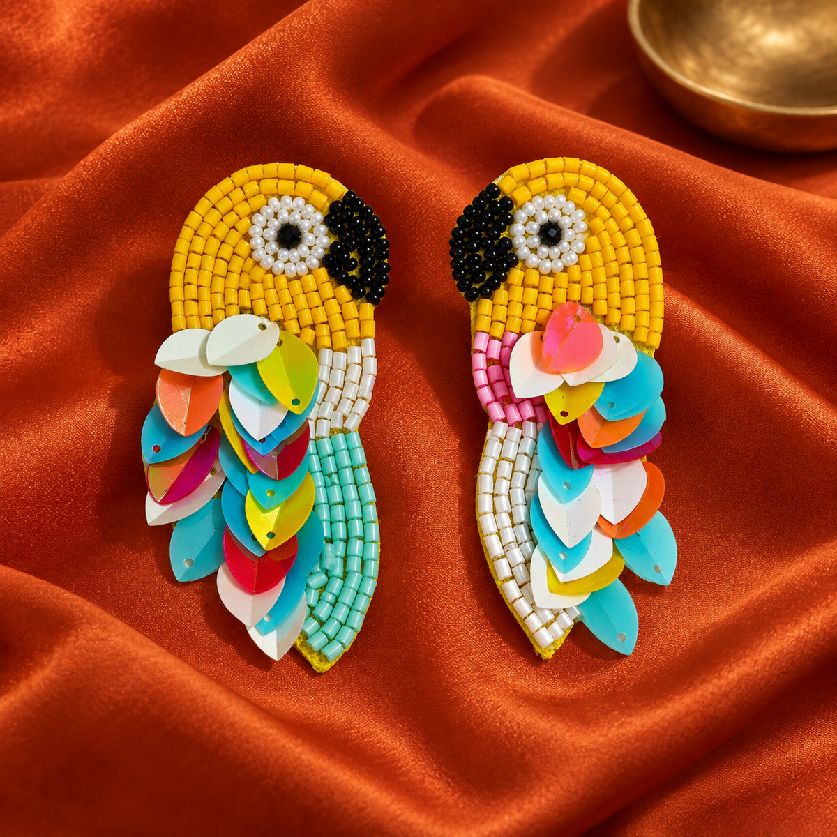 Rangrez Multicolour Parrot Statement Earrings | MyJhumki