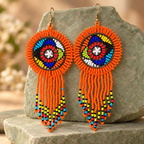 Rangrez Orange Beaded Fringe Earrings | MyJhumki