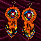 Rangrez Orange Beaded Fringe Earrings | MyJhumki