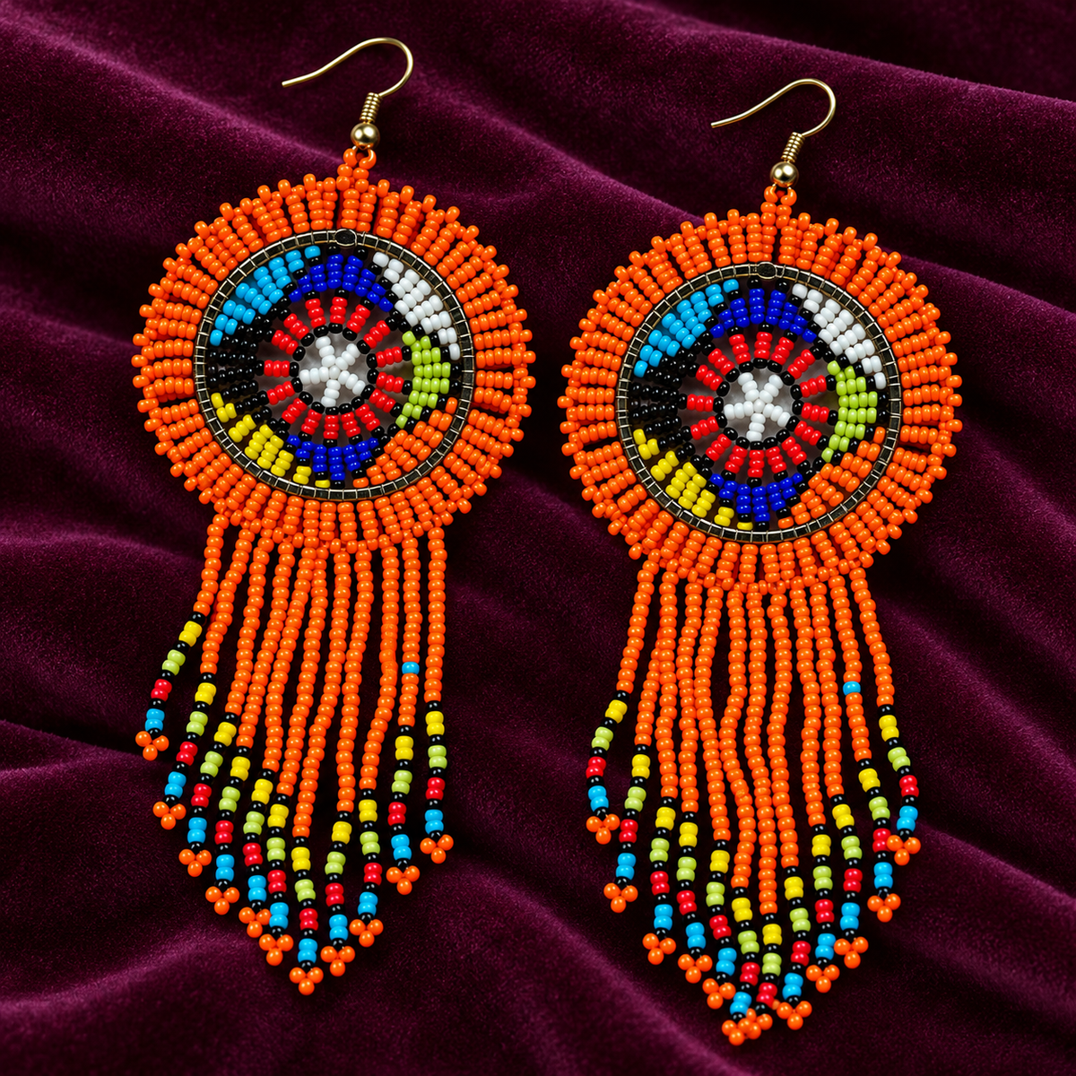 Rangrez Orange Beaded Fringe Earrings | MyJhumki
