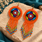 Rangrez Orange Beaded Fringe Earrings | MyJhumki