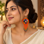 Rangrez Orange Beaded Fringe Earrings | MyJhumki