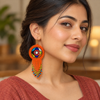 Rangrez Orange Beaded Fringe Earrings | MyJhumki