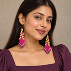 Rani Pink Striped Beaded Tassel Earrings | MyJhumki