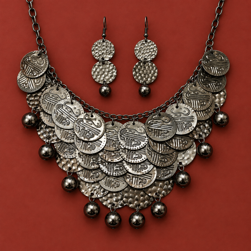 Rivaayat Coin Cascade Oxidised Necklace Set | MyJhumki