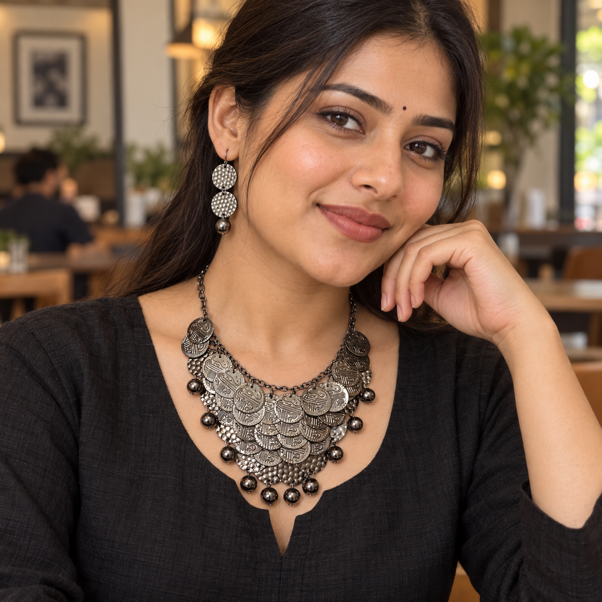 Rivaayat Coin Cascade Oxidised Necklace Set | MyJhumki