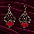 Rudrani Red Stone Oxidised Drop Earrings | MyJhumki