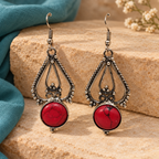 Rudrani Red Stone Oxidised Drop Earrings | MyJhumki