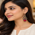 Rudrani Red Stone Oxidised Drop Earrings | MyJhumki