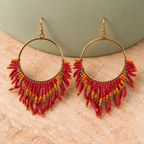 Ruhani Coral Beaded Fringe Hoop Earrings | MyJhumki