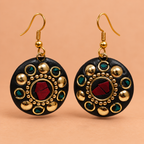 Ruhani Red & Teal Antique Round Earrings | MyJhumki
