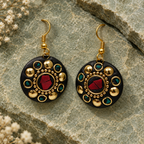 Ruhani Red & Teal Antique Round Earrings | MyJhumki
