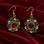 Ruhani Red & Teal Antique Round Earrings | MyJhumki
