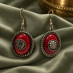 Ruhani Ruby Red Spiral Oval Earrings | MyJhumki