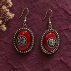 Ruhani Ruby Red Spiral Oval Earrings | MyJhumki