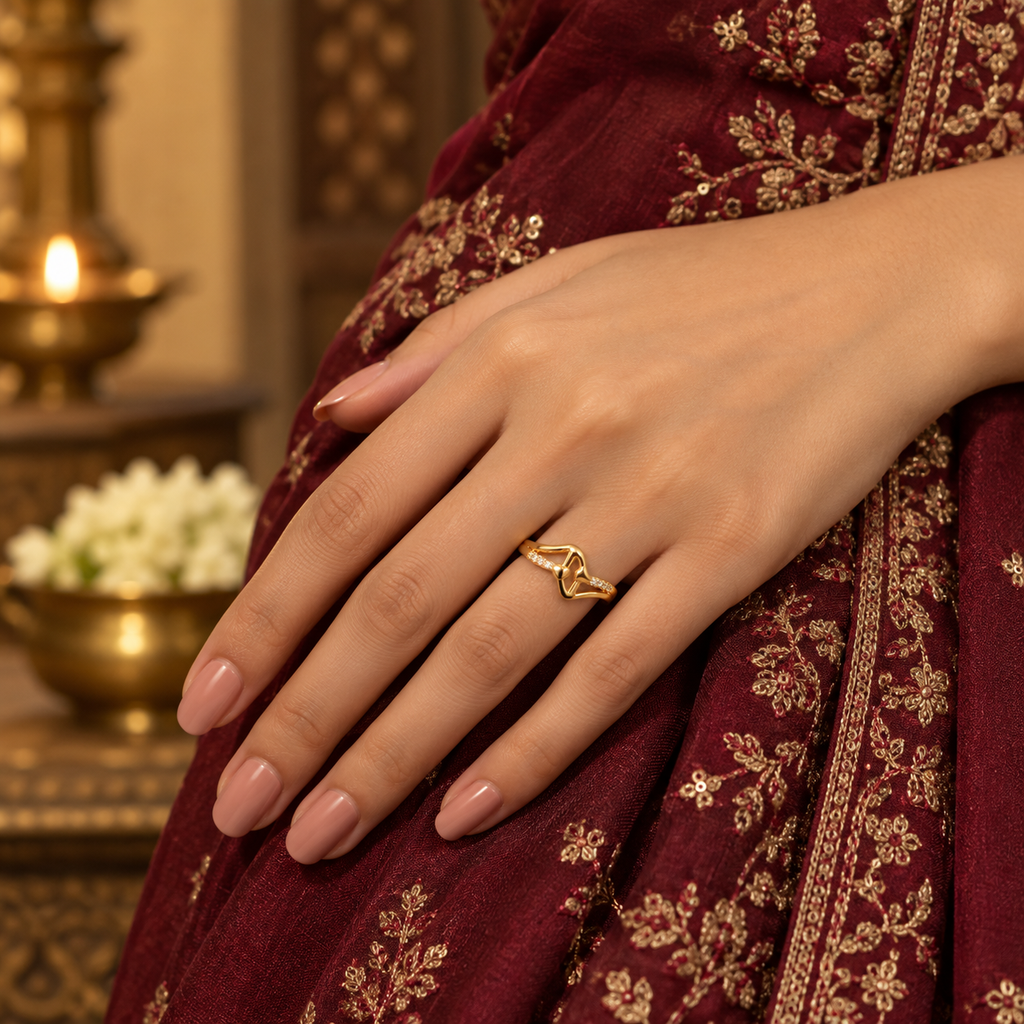 Saath Interlocking Heart Gold-Tone Ring | MyJhumki