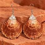 Samudra Amber Brown Scallop Shell Earrings | MyJhumki