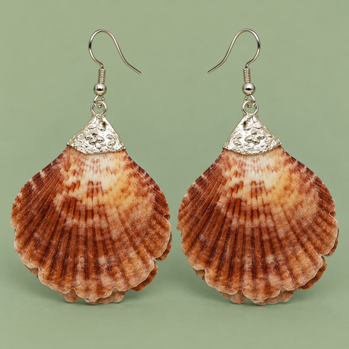 Samudra Amber Brown Scallop Shell Earrings | MyJhumki