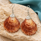 Samudra Amber Brown Scallop Shell Earrings | MyJhumki