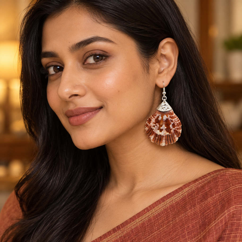 Samudra Chocolate Ivory Scallop Shell Earrings | MyJhumki
