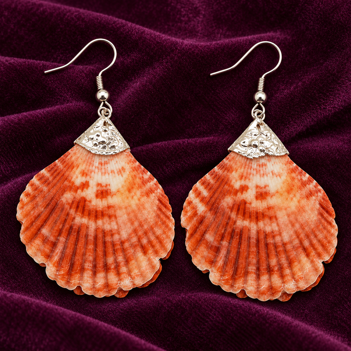 Samudra Coral Orange Scallop Shell Earrings | MyJhumki