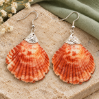 Samudra Coral Orange Scallop Shell Earrings | MyJhumki