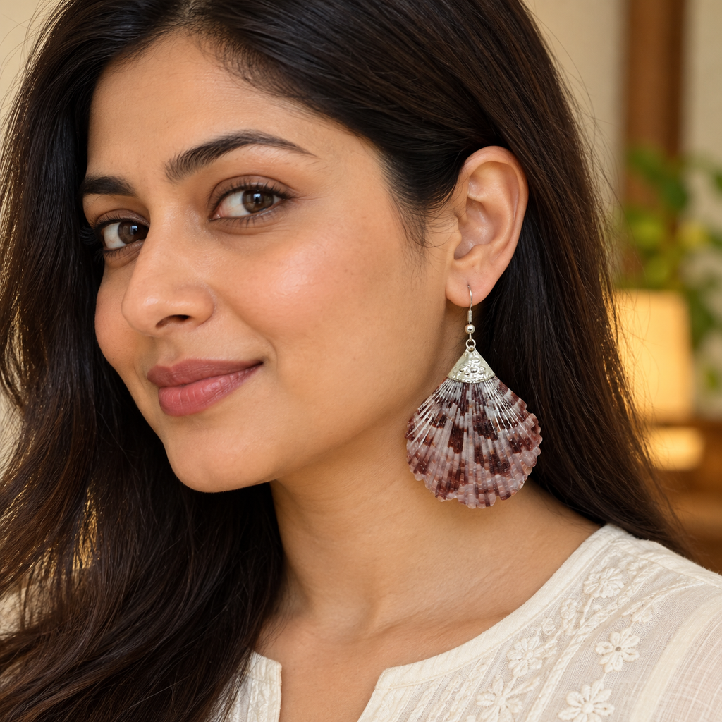Samudra Mauve Scallop Shell Earrings | MyJhumki