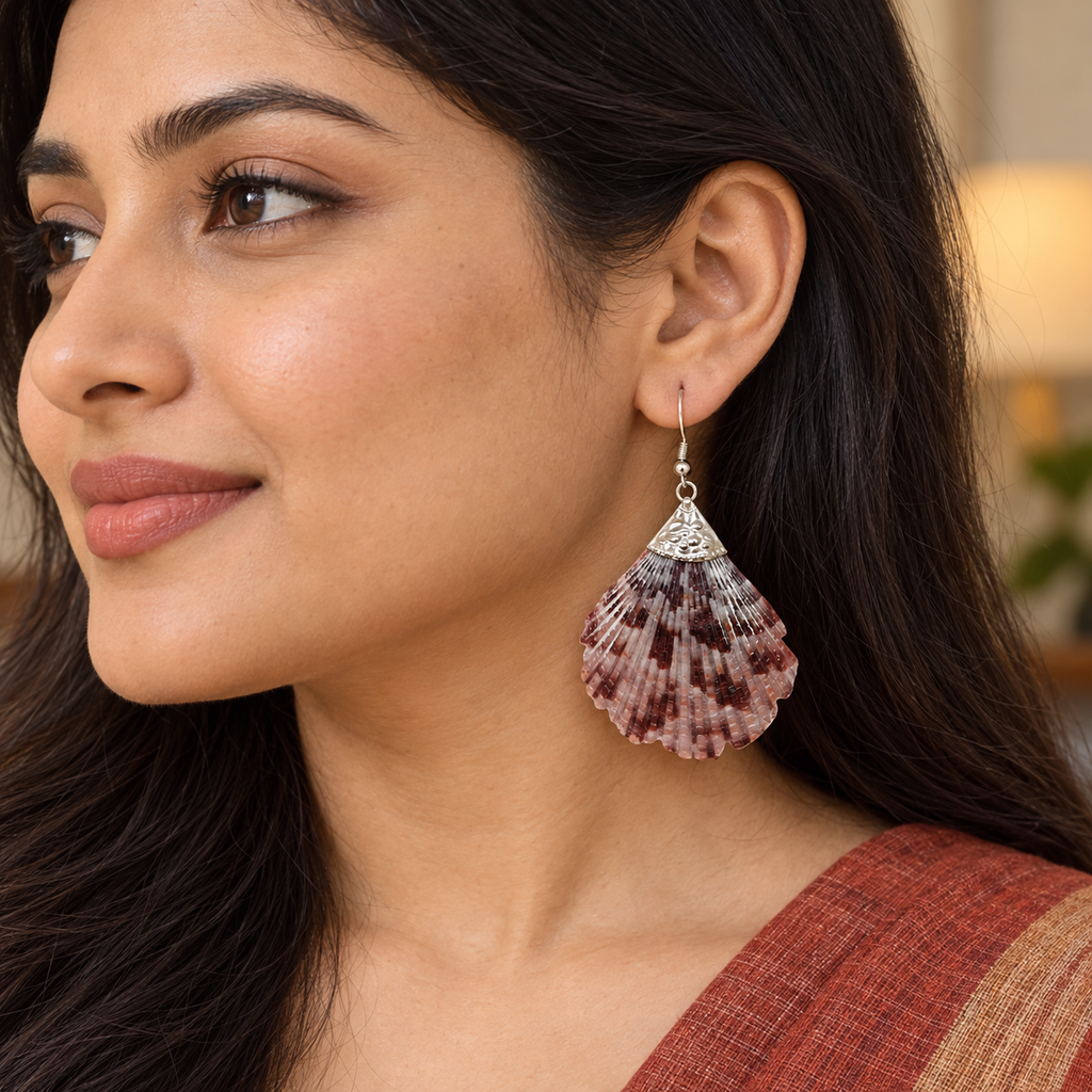 Samudra Mauve Scallop Shell Earrings | MyJhumki