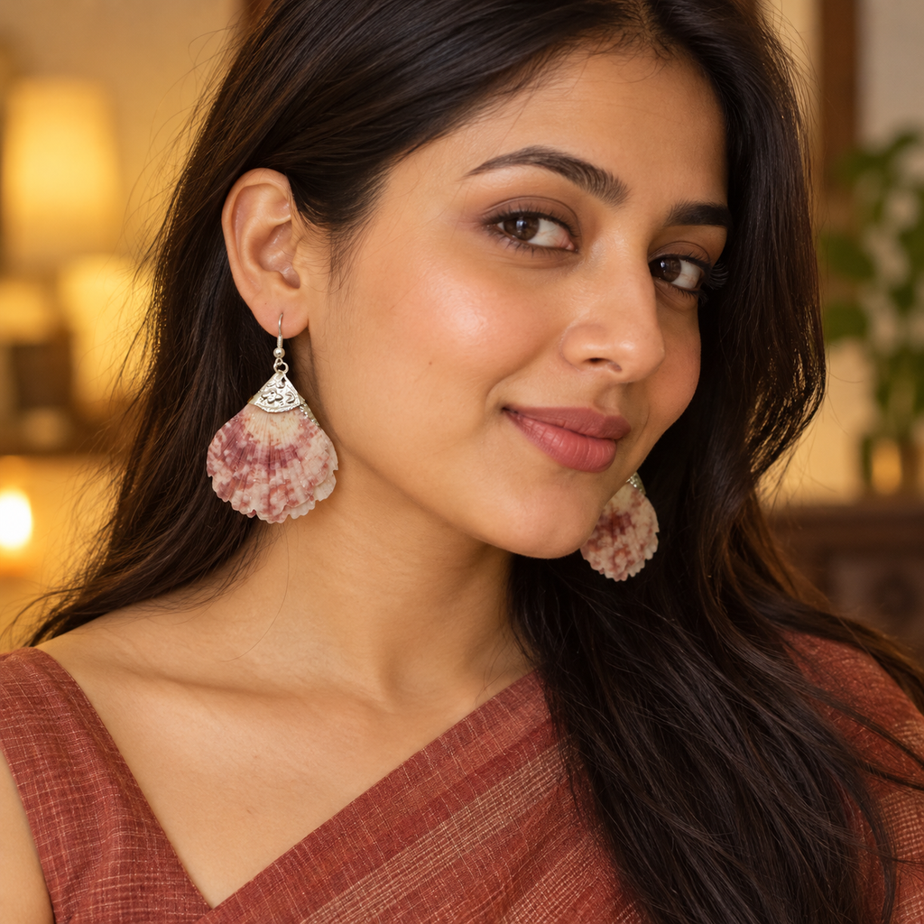 Samudra Rose Ivory Scallop Shell Earrings | MyJhumki