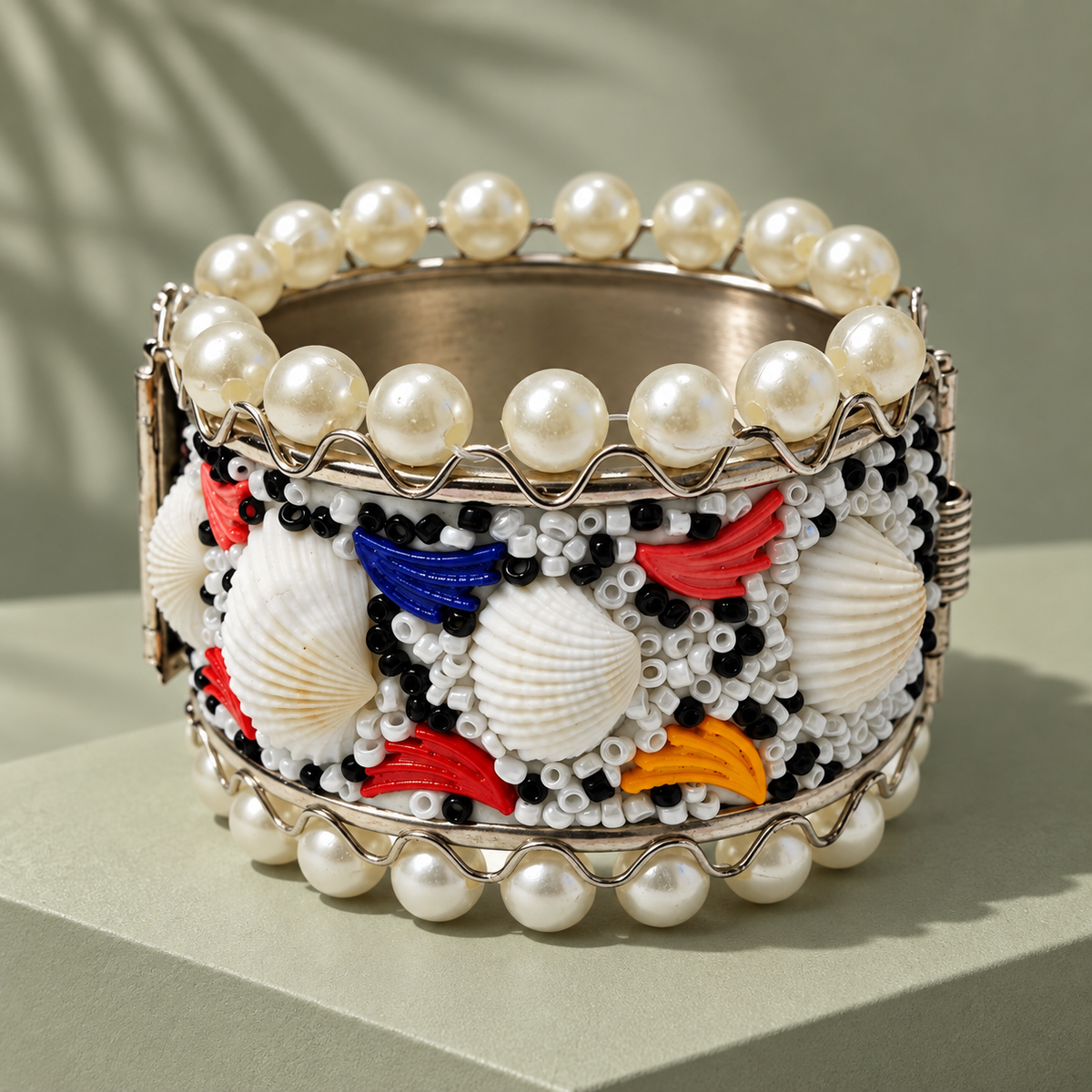Samudrika Cowrie Shell Pearl Cuff Bracelet | MyJhumki