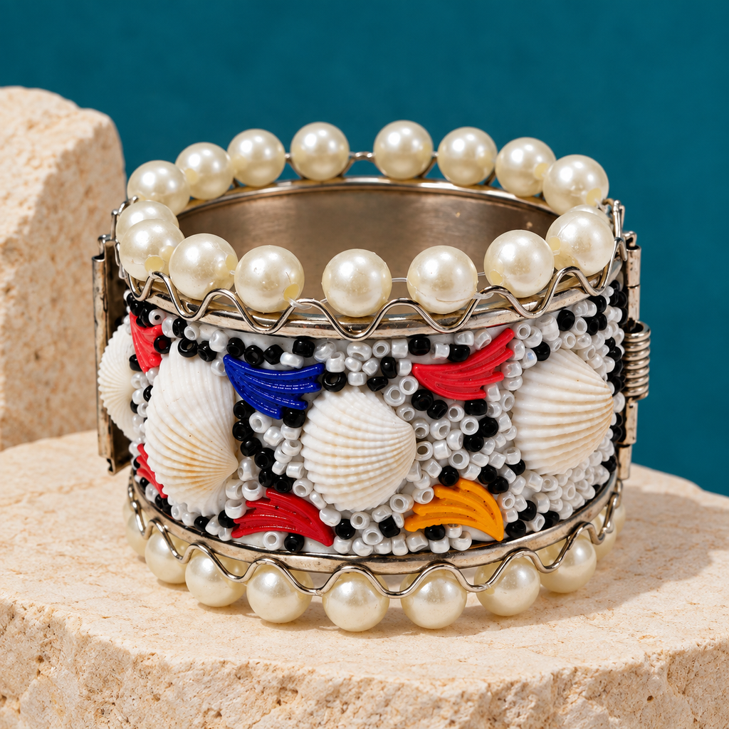 Samudrika Cowrie Shell Pearl Cuff Bracelet | MyJhumki