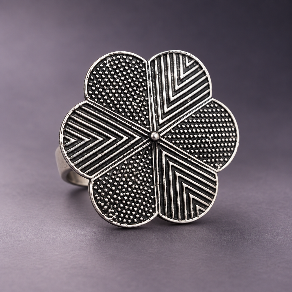 Shatpankhi Geometric Flower Ring | MyJhumki