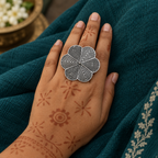 Shatpankhi Geometric Flower Ring | MyJhumki