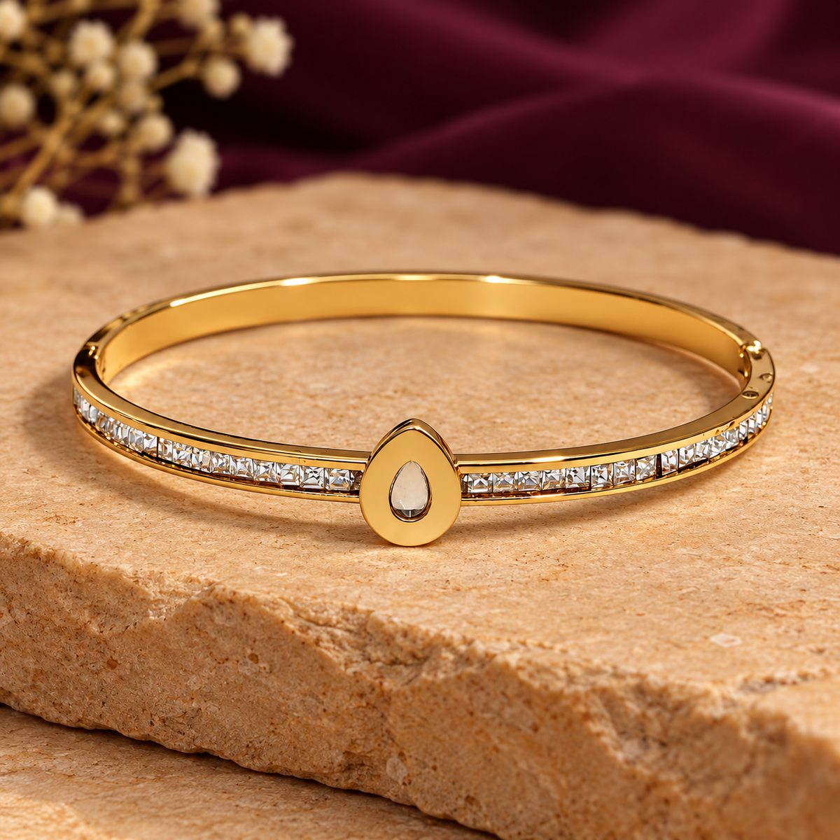 Shweta Teardrop Crystal Gold Bracelet | MyJhumki
