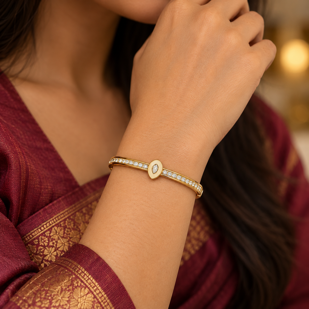 Shweta Teardrop Crystal Gold Bracelet | MyJhumki